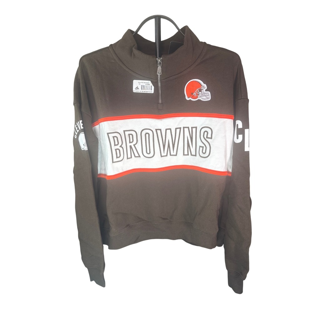 Cleveland Browns NFL Fanatics Womens Quarter Zip Pullover Sweatshirt Brown XXL